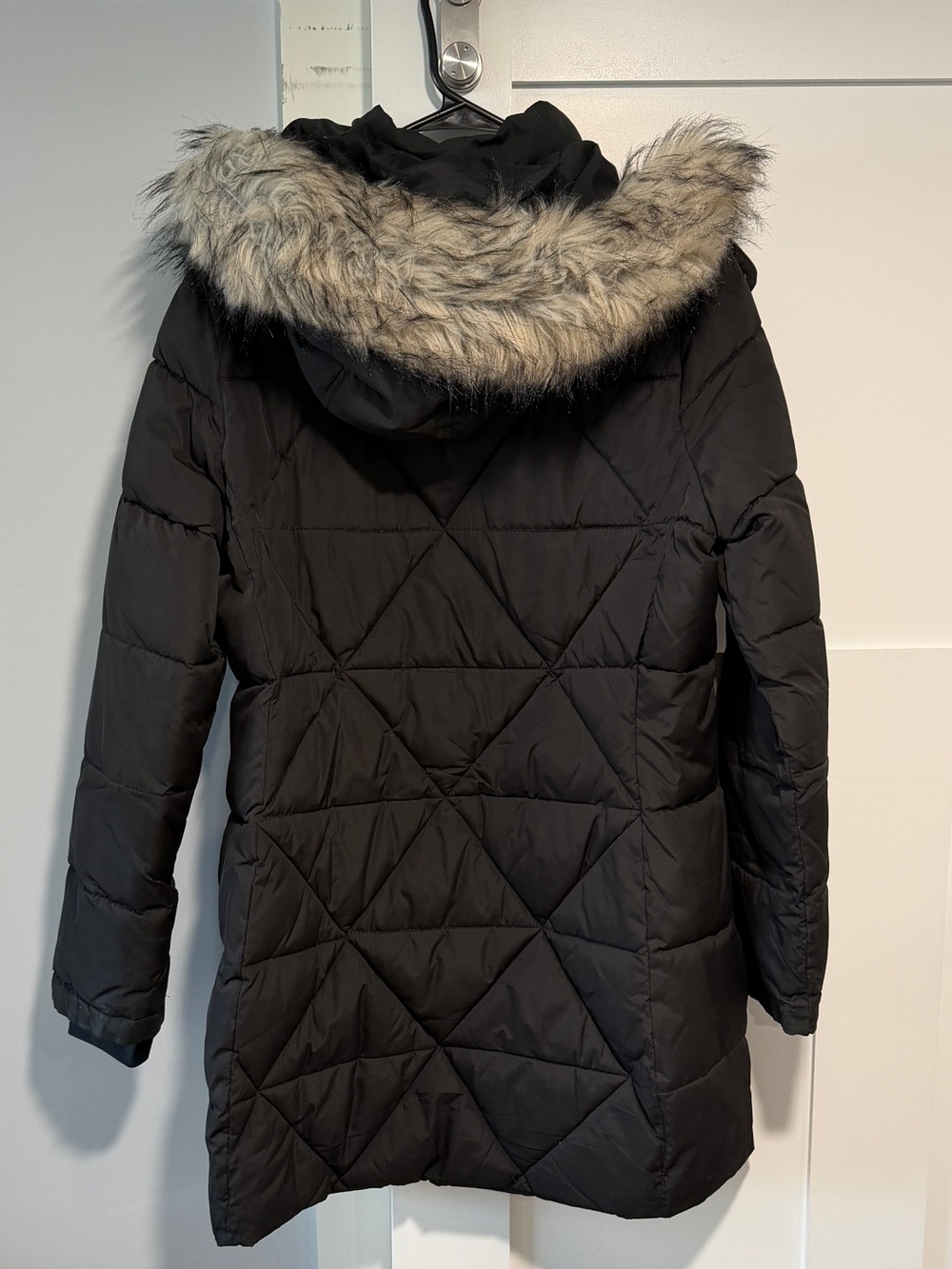Black Puffer Coat with Faux Fur Hood